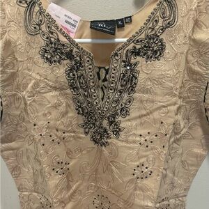 Elegant Beige and Black Embroidered Tunic